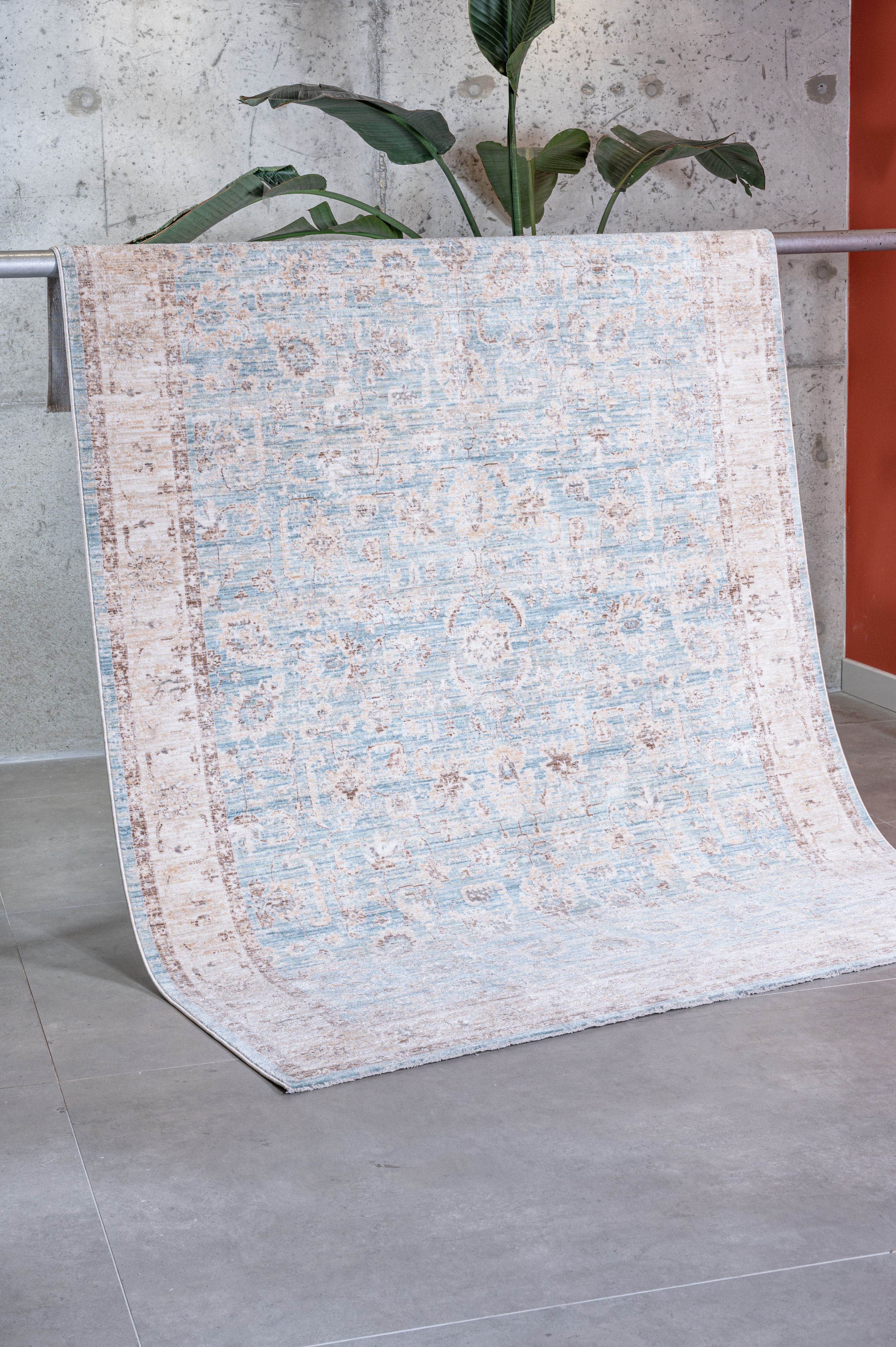 Apex Ambiance 2941 Mavi - Minimalist Soft Vintage Kadifemsi Yumuşak İnce ve Silinebilir Halı